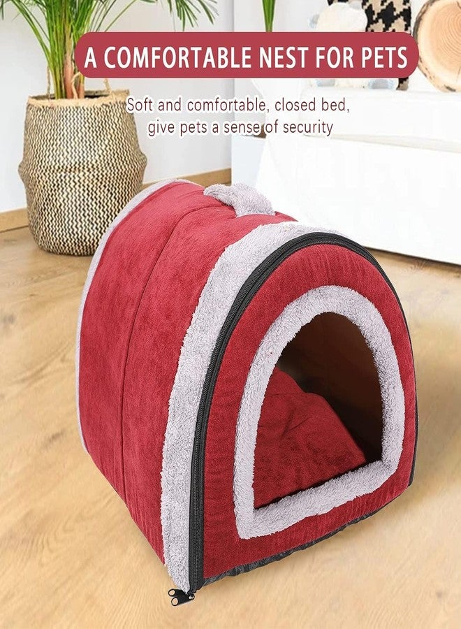 Fluffy's Luxurious 2-in-1 Foldable Pet House Ultra Soft Bed for Cat Dogs, Warm Portable Washable Indoor Puppy Kitten Beds Cave Tent Nest (S, Red) - Image 2